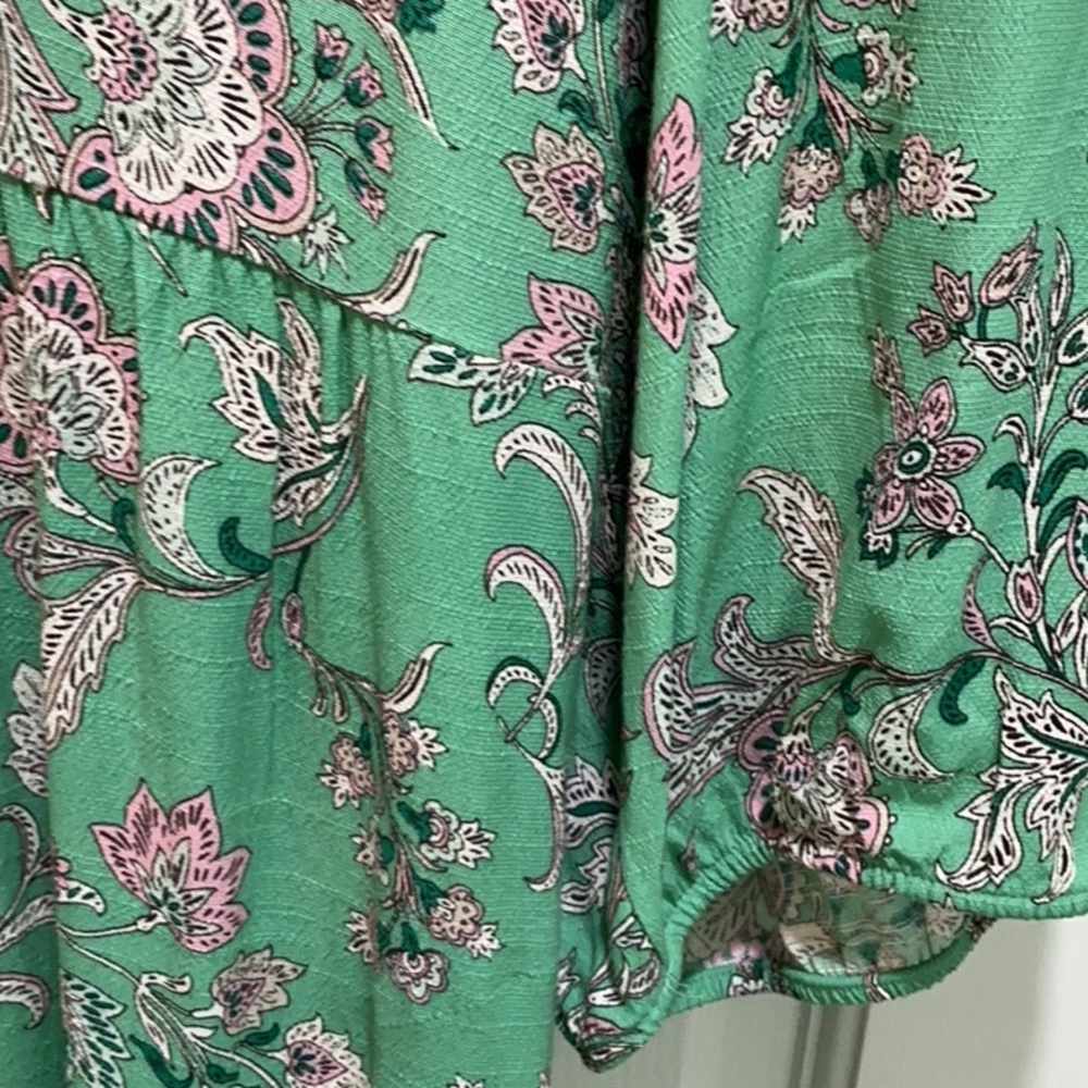 J Jill Knee Length Dress Lovely Jacobean Print of Mint Green and Soft Pink - Picture 5 of 10